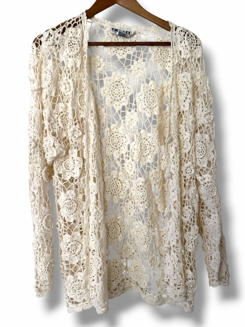 Vintage Crochet Doily Cardigan Richard & Company V-Neck Boho Granny Chic Large